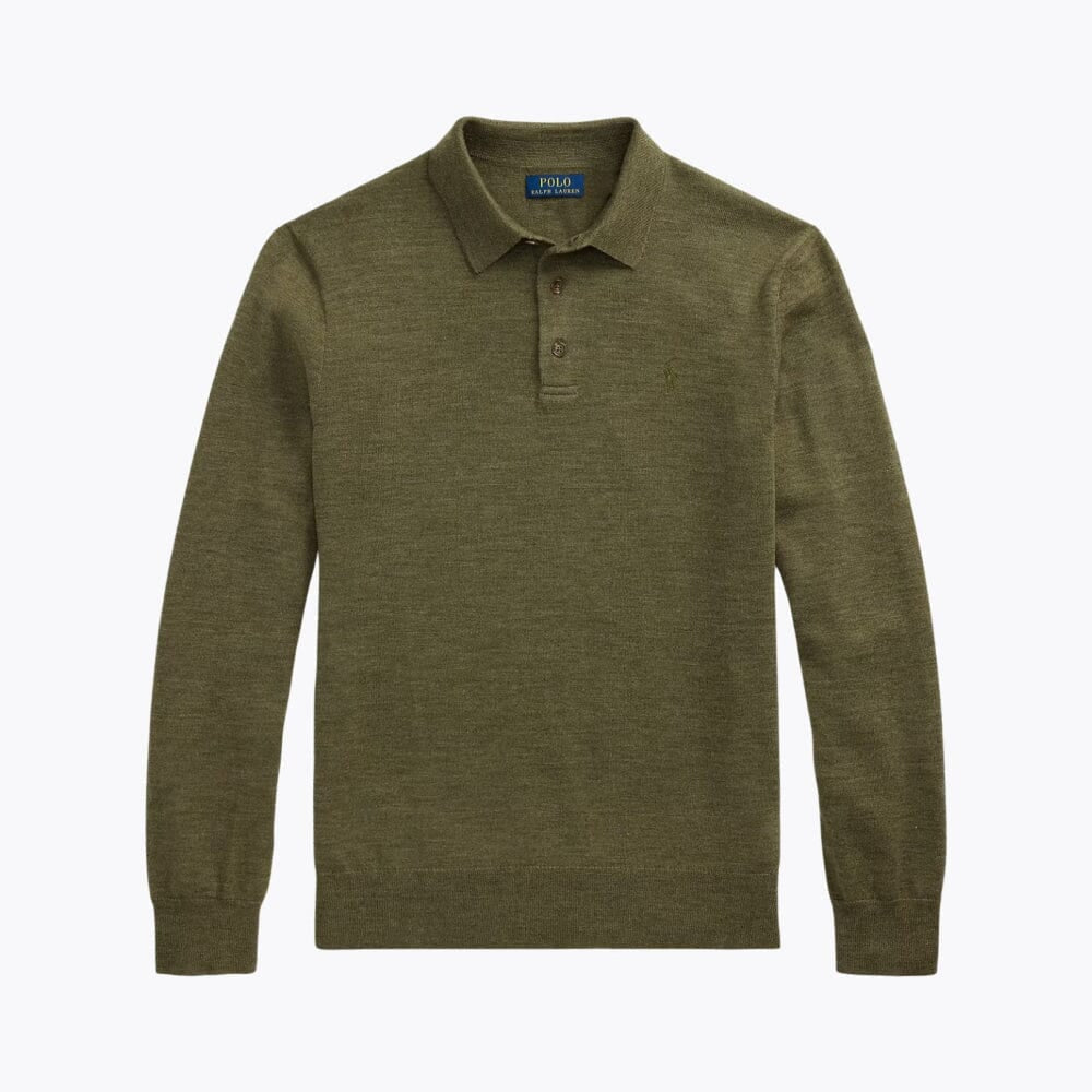 Wool Polo-Collar Fine-Knit Sweater