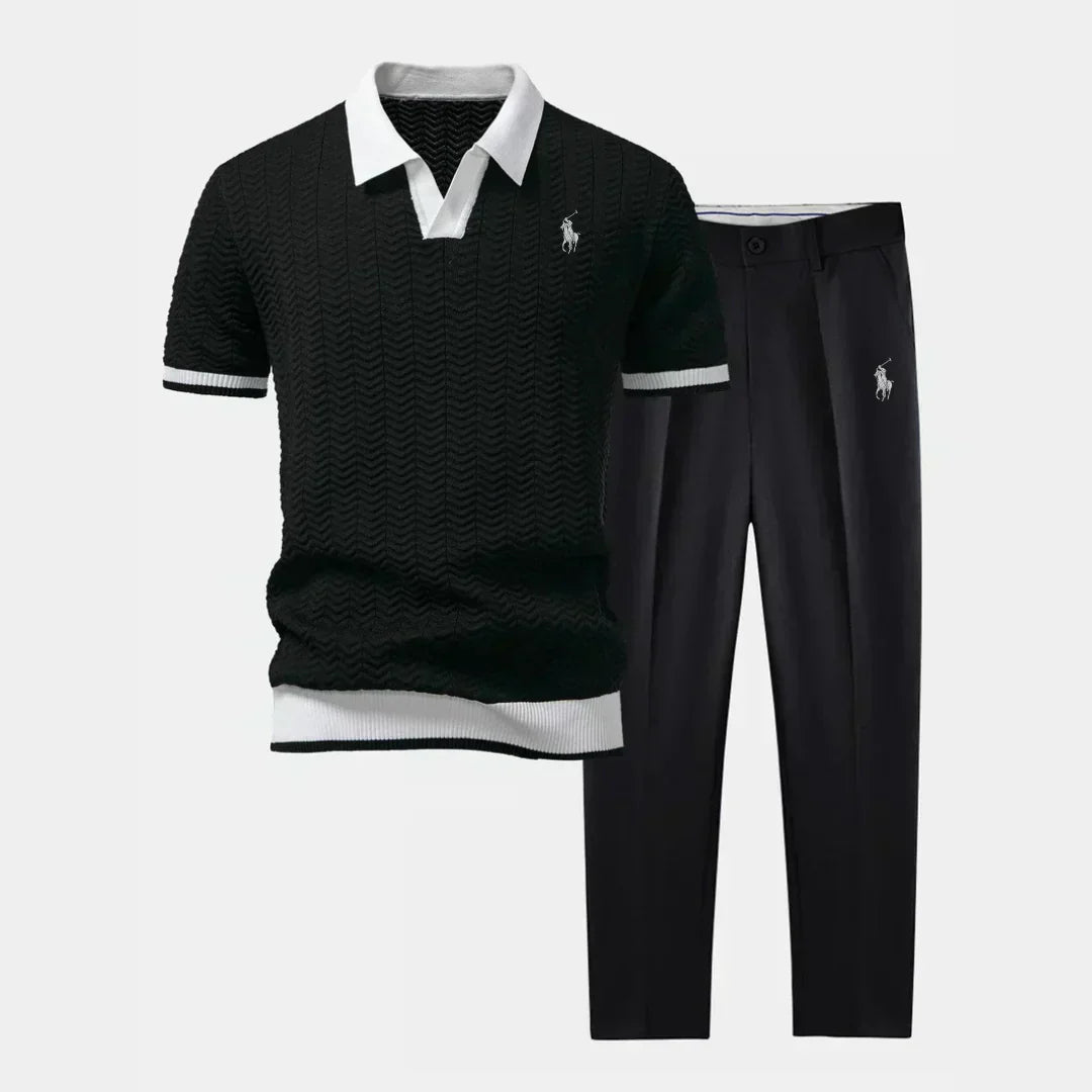 V-Neck Cotton-Blend Shirt and Tapered Pants Ensemble