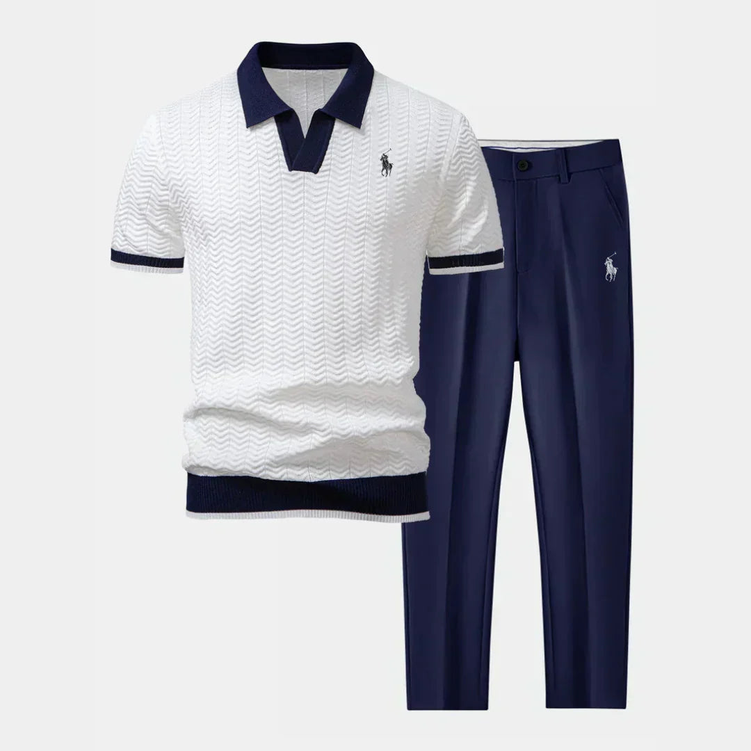 V-Neck Cotton-Blend Shirt and Tapered Pants Ensemble