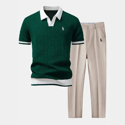 V-Neck Cotton-Blend Shirt and Tapered Pants Ensemble
