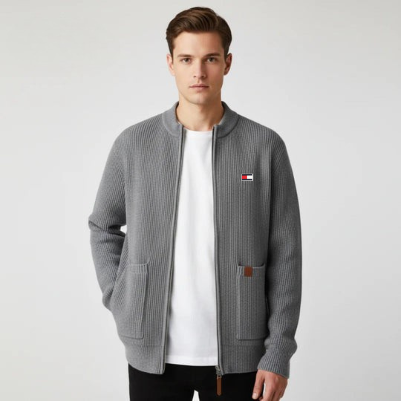 Zip-Front Knit Cardigan
