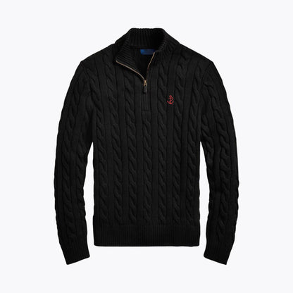 Chunky Cable-Knit Cotton Quarter-Zip Pullover