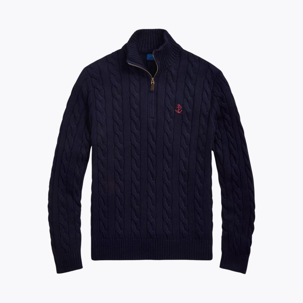 Chunky Cable-Knit Cotton Quarter-Zip Pullover