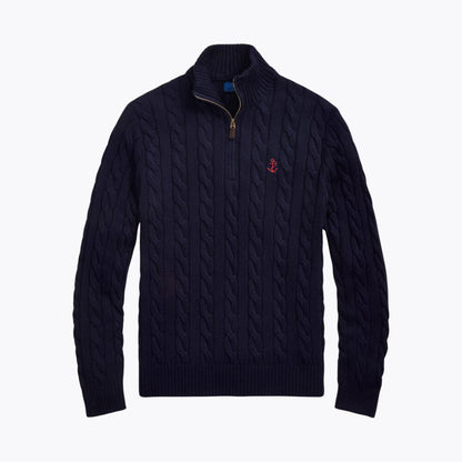 Chunky Cable-Knit Cotton Quarter-Zip Pullover