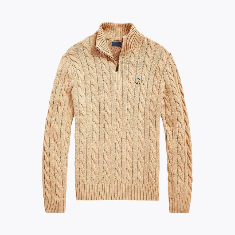 Chunky Cable-Knit Cotton Quarter-Zip Pullover