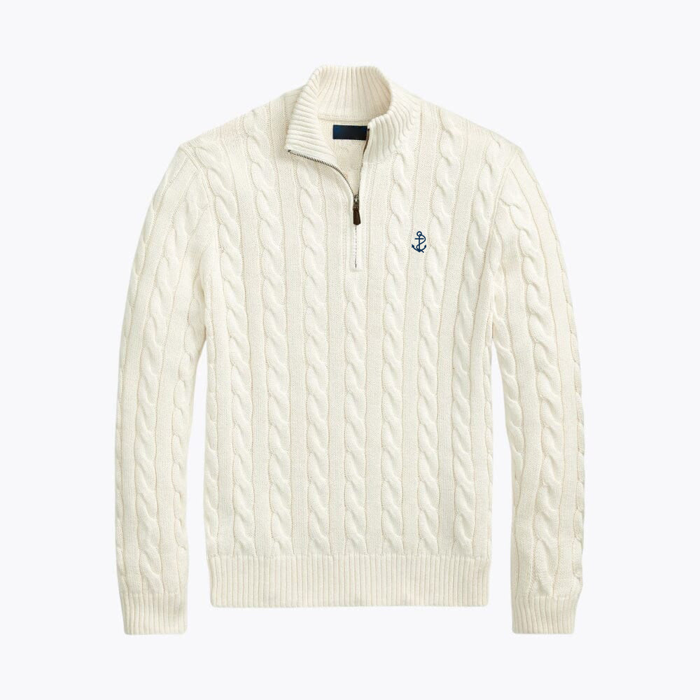 Chunky Cable-Knit Cotton Quarter-Zip Pullover