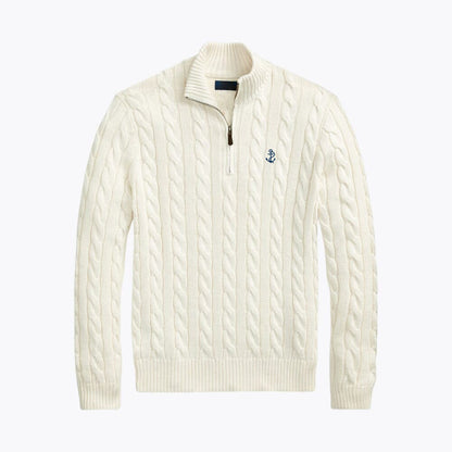 Chunky Cable-Knit Cotton Quarter-Zip Pullover