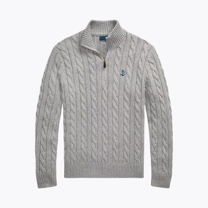 Chunky Cable-Knit Cotton Quarter-Zip Pullover