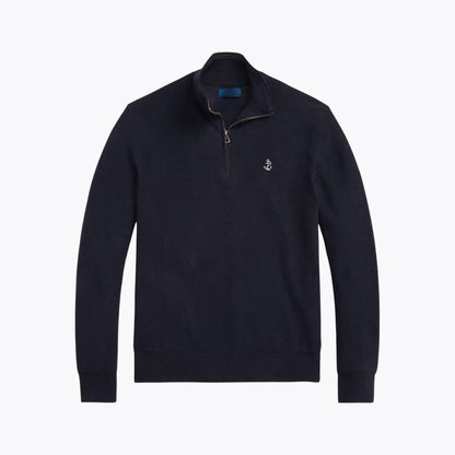 Mesh-Knit Cotton Quarter-Zip Sweater