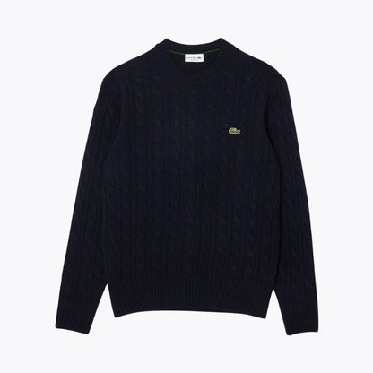 Lc Cable Knit Carded Wool Crew Neck Sweater