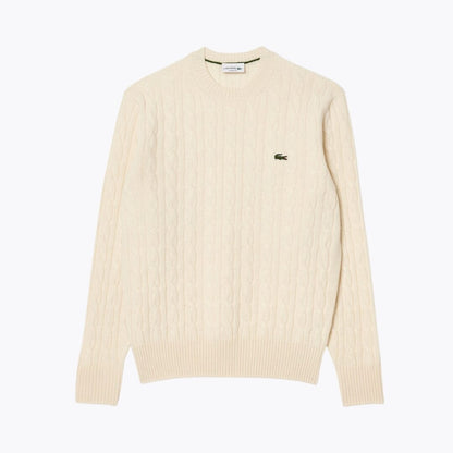 Lc Cable Knit Carded Wool Crew Neck Sweater