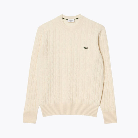 Lc Cable Knit Carded Wool Crew Neck Sweater