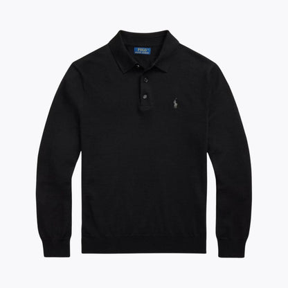 Wool Polo-Collar Fine-Knit Sweater