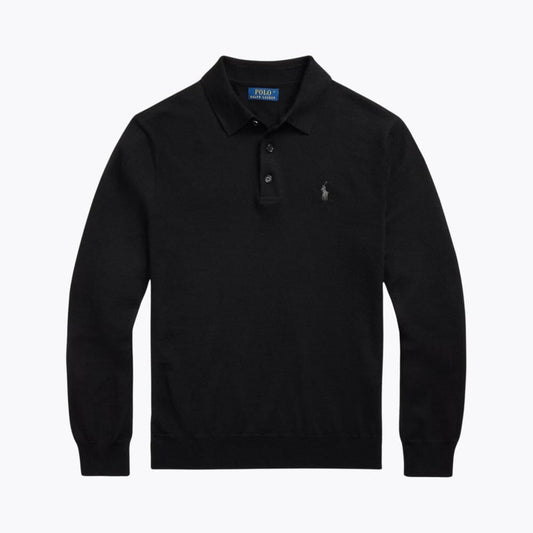 Wool Polo-Collar Fine-Knit Sweater