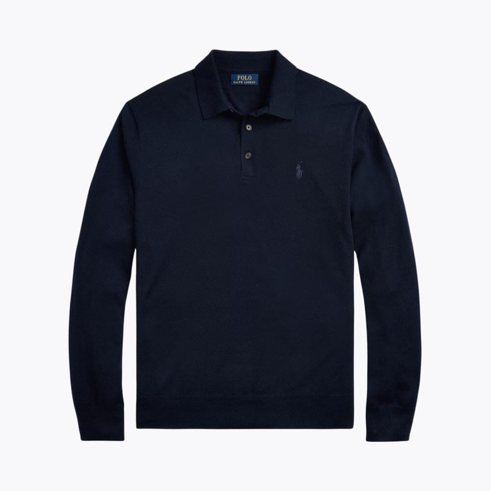 Wool Polo-Collar Fine-Knit Sweater