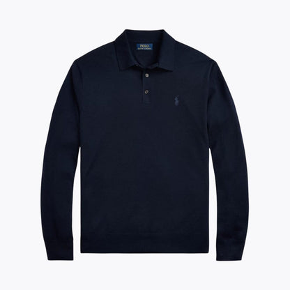 Wool Polo-Collar Fine-Knit Sweater