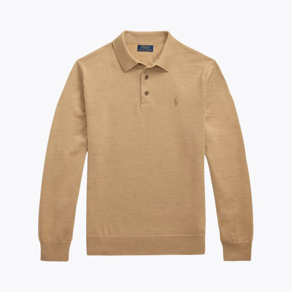 Wool Polo-Collar Fine-Knit Sweater
