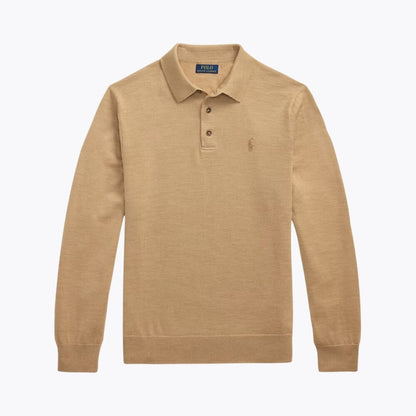 Wool Polo-Collar Fine-Knit Sweater