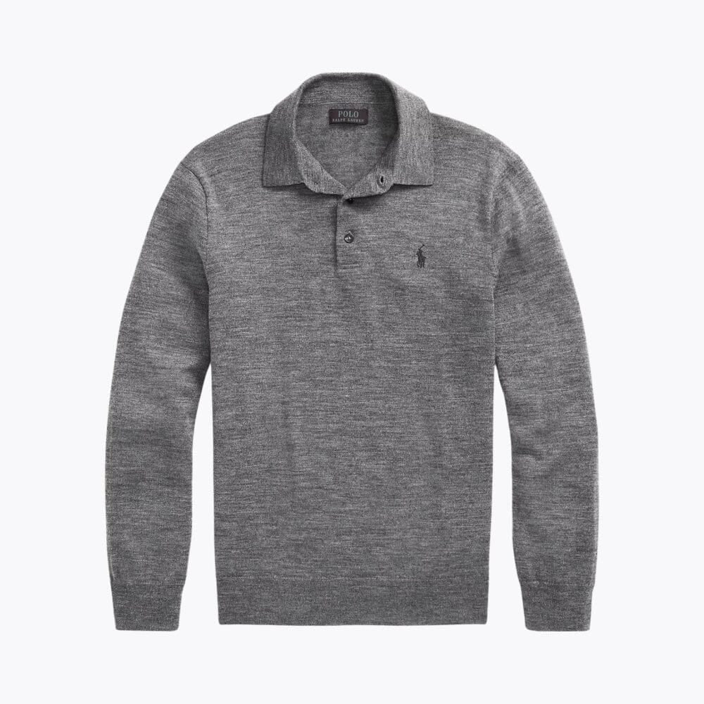 Wool Polo-Collar Fine-Knit Sweater