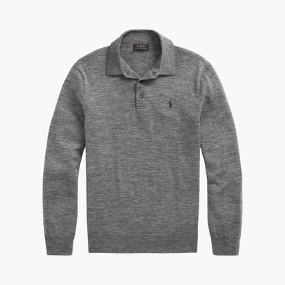 Wool Polo-Collar Fine-Knit Sweater