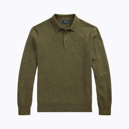 Wool Polo-Collar Fine-Knit Sweater